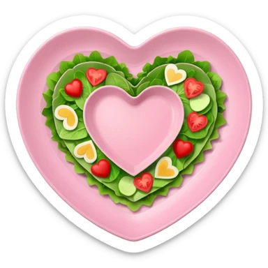 green salad in a light pink heart shaped plate sticker