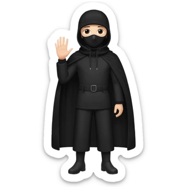 Hazme un emoji que sea una persona con pantalones anchos color negro con un saco negro y con un pasamontañas sticker