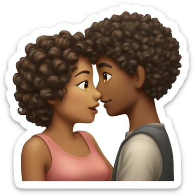 curly-haired boy kisses a girl sticker