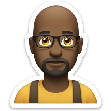 A black man in deep thought scratching his beard with glasses thinking with a bald head and goatee. sticker