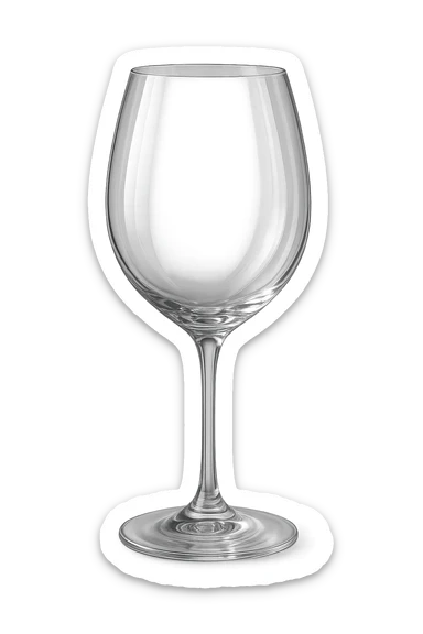 Create a simple and luxurious wine glass icon with a real glass feel, transparent background. The style should convey elegance and realism, focusing on the delicate and clear glass texture, inspired by the referenced wine glass images. sticker