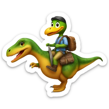 dinosaur riding duck sticker