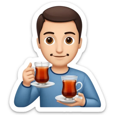 man holding turkish tea sticker