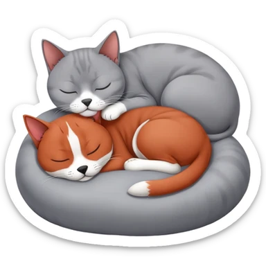 gray British Shorthair cat curled up and sleeping next to a red Basenji dog sticker