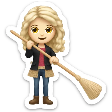 White woman blond hair riding a crochet hook Like a broom sticker