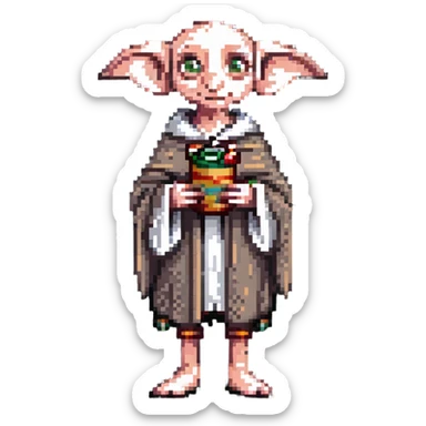 excited Dobby the house elf at Hogwarts holding a sock sticker