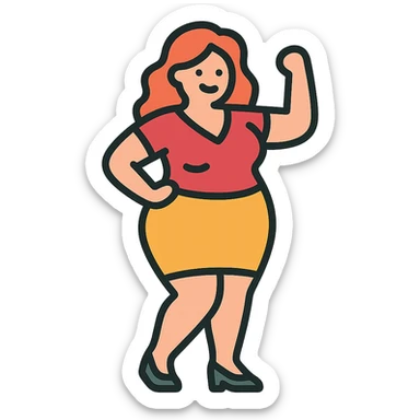 confident woman with a curvy figure, tasteful and stylized cartoon icon sticker