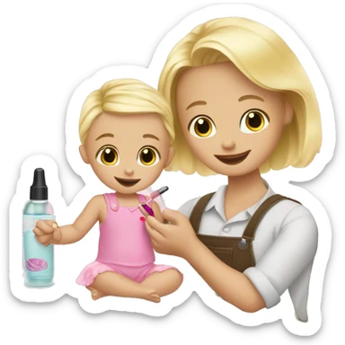 blonde babydaughter gives blonde dad a manicure sticker