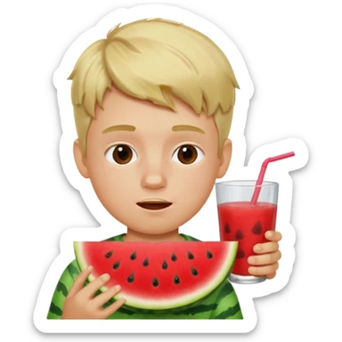 blonde boy eating watermelon sticker
