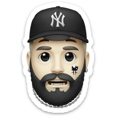 Hazme un zombie con barba en la barbilla el emoji que esté en blanco y negro osea la foto que tenga aretes pequeños una gorra volteada de los new York yankee y una cadena de diamantes que diga W sin barba sticker
