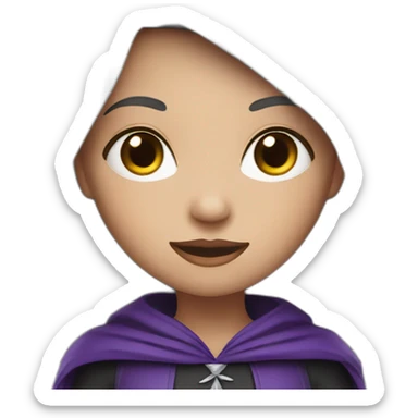 a young white brown thin girl with straight black hair dressed as a purple witch sticker