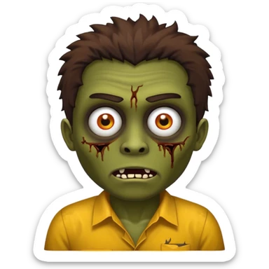 Um garoto zombie de cabelo castanho escuro, com o cabelo chegando no pescoço, com olhos castanhos esverdeados, de camisa branca sticker