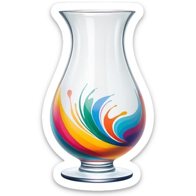Glass painting icon, hand-painted colorful patterns on a glass surface, visible fine paintbrush and glass object like a vase or decorative plate, bright vibrant colors, no finished artwork, just the painting process, minimalistic style, clean lines, transparent background. sticker
