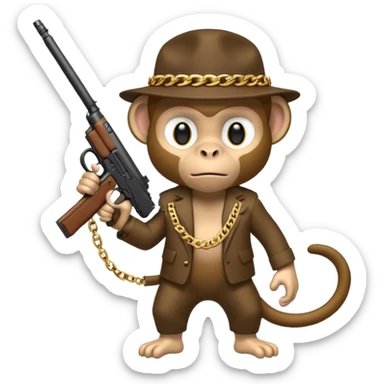Monkey gangster holding an uzi gun sticker