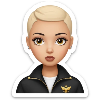 russian features, blacky buzz cut, beauty,  hair, light skin,  hazel eyes, pretty eyes, black eyeliner, pretty bratz baddie  sticker