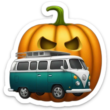 Old dark Campervan with Halloween Pumpkin sticker