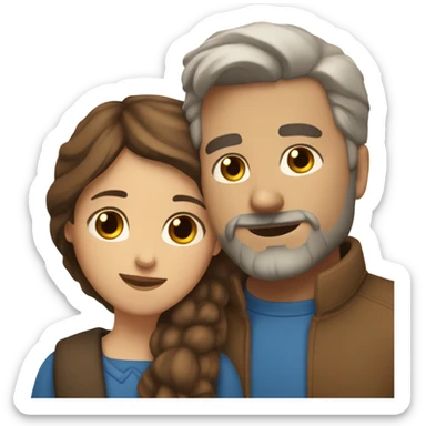 White bearded man with brown hair and blue eyes hugging brown woman with brown hair and brown eyes sticker