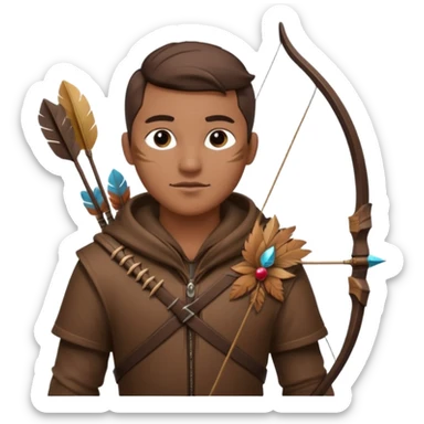 The classic hunter image with a bow and arrow on his back, dressed in brown with some animal made decorations sticker