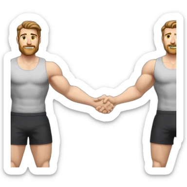 Close up Actively gesturing  with hands Pale skinned Fit Man With the biceps and brown hair in dark gray Sleeveless Mike, black oversize sports shorts, watch and white Sneakers sticker