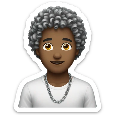 a handsome boy with curly hair and a silver chain around his neck sticker