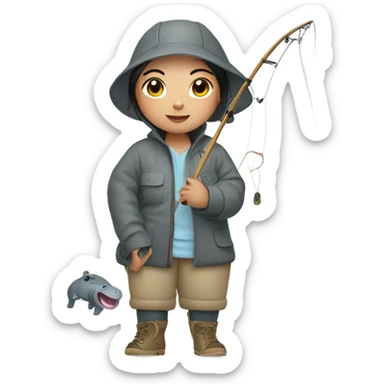 asian girl fishing in a hippo costume sticker