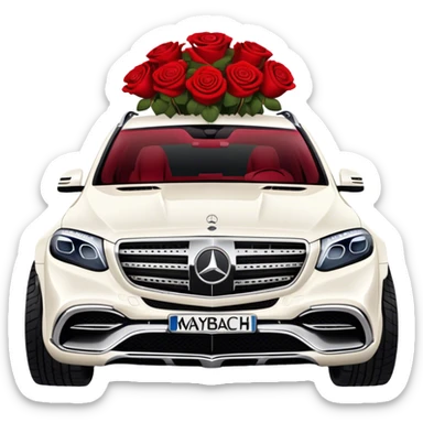 Side angle of White Mercedes Maybach GLS 600 with red roses on the front hood sticker