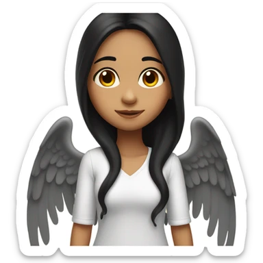 Hispanic girl with long black hair and angel wings sticker
