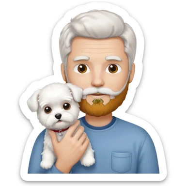 white man salt and pepper hair beard holding a white maltease sticker