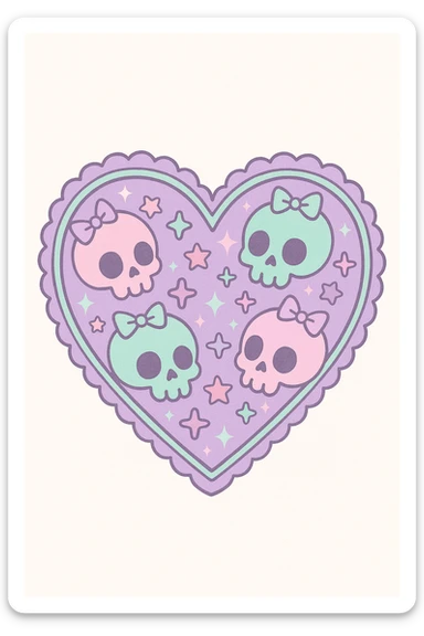 pastel goth heart with pastel skulls and bows sticker