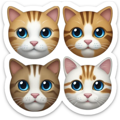 An emoji with a brown striped cat and a white blue-eyed cat sticker