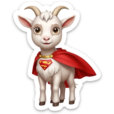 white female goat wearing a read cape like superman sticker