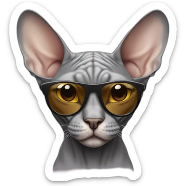 gray Sphynx cat with sunglasses sticker