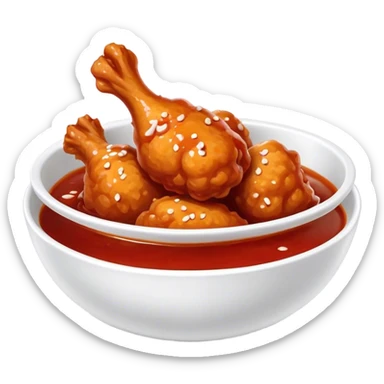 Korean Fried Chicken Cinematic Realistic Korean Fried Chicken Dish Emoji, depicted as bite-sized chicken chunks generously coated in a glossy, spicy sauce, in a bowl. sticker