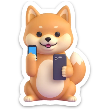 shiba inu holding a phone sticker