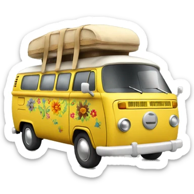 traveling 3d hippie van yellow sticker