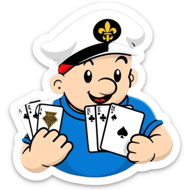 Popeye the sailor holding poker cards, cartoon sticker style sticker