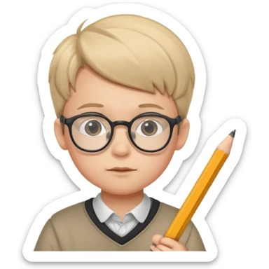 boy kid with glasses → holding a pencil sticker
