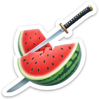 blue-handled katana cuts a watermelon in half sticker