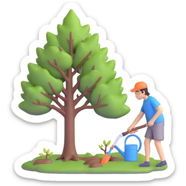 18 year old boy watering a tree sticker