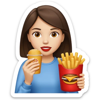 brunette girl eats fast food sticker
