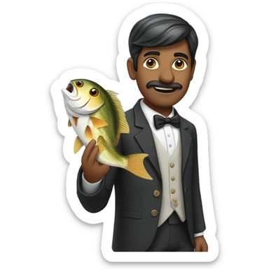 Indian man in a dress suit holding a fish  sticker