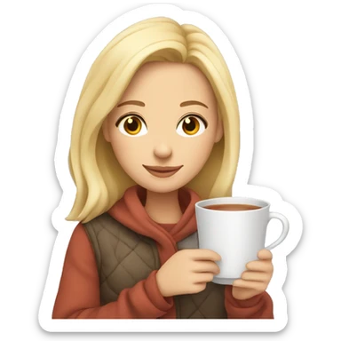Blonde girl cozy holding tea sticker