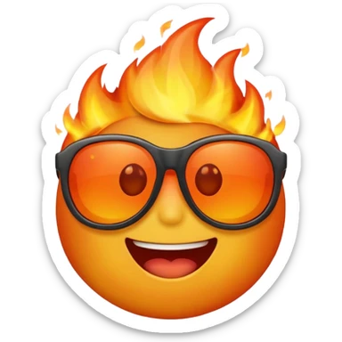 Make a fire emoji with sunglasses but without a face, just fire with glasses.WITHOUT A FACE sticker