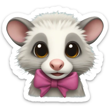 An opossum with a bow on its head sticker