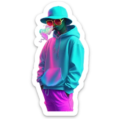 Multicoloured neon Vaporwave person smoking wearing hoodie dancing hip hop bucket hat tropical Skater fashion aesthetic baggy clothes graphic t shirt 420 sticker