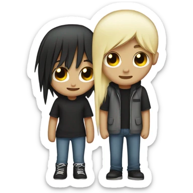 Emo couple hugging  guy with emo hair black hair girl with blonde hair sticker