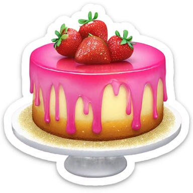 Pink ombre glaze dripping cheesecake with glitter and strawberries  sticker