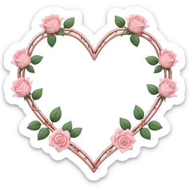 heart shape rose gold barb wires with pastel pink roses border sticker