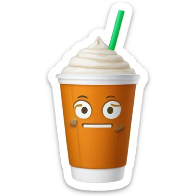 pumpkin shape cold cup with pumpkin spice latte and a green straw sticker