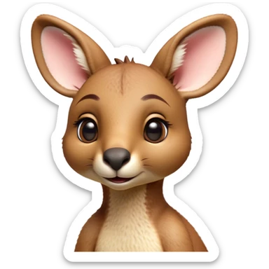 Cinematic Realistic Cute Kangaroo Portrait Emoji, Head tilted playfully and inquisitively, featuring a compact, agile build with soft, warm tawny fur and a characteristically endearing face with bright, curious eyes and perky ears, rendered with lifelike detail and natural highlights, high shine, affectionate and spirited, styled with a touch of outback whimsy, soft glowing outline, capturing the essence of a mischievous yet lovable kangaroo that seems poised to hop playfully into your arms! sticker